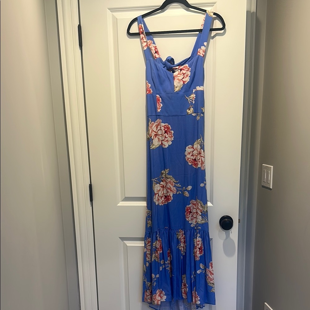 INTERMIX Blue and Pink Ruffled Tiered Maxi Dress